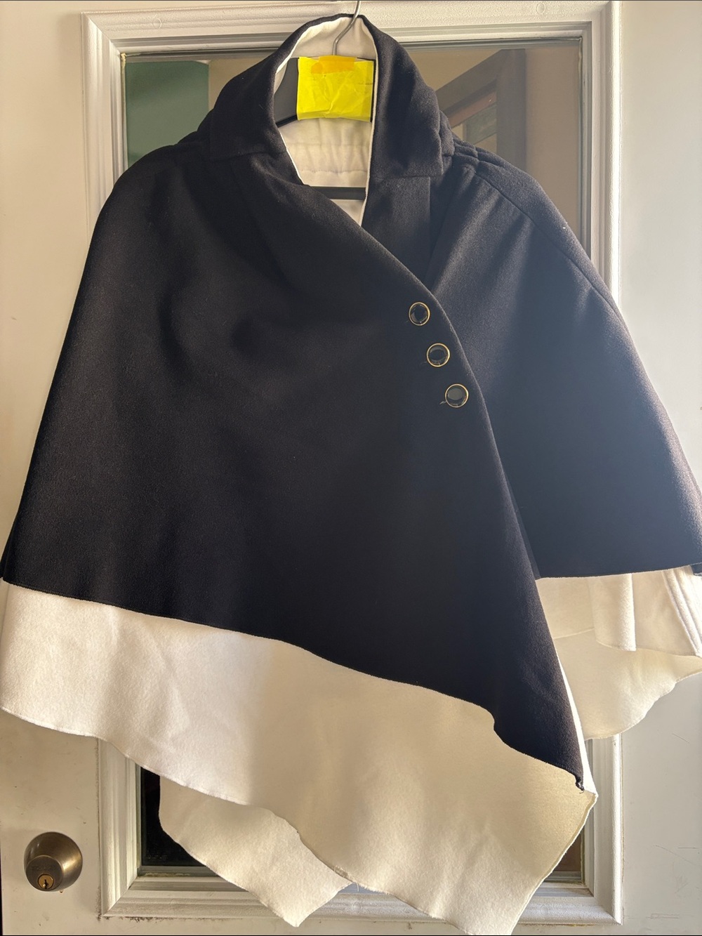 Reversible Black & White Two-Tone Cape with Triple Button Detail